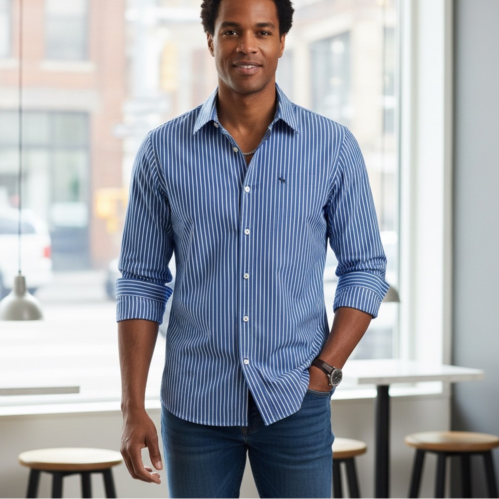 Abercrombie & Fitch Muscle Fit Blue  Striped‎ Button Down Shirt Medium Y2K